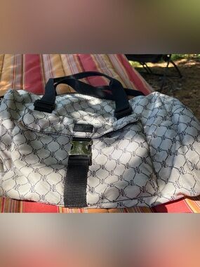 Lauren Ralph Lauren White & Black Monogram Weekender Duffel